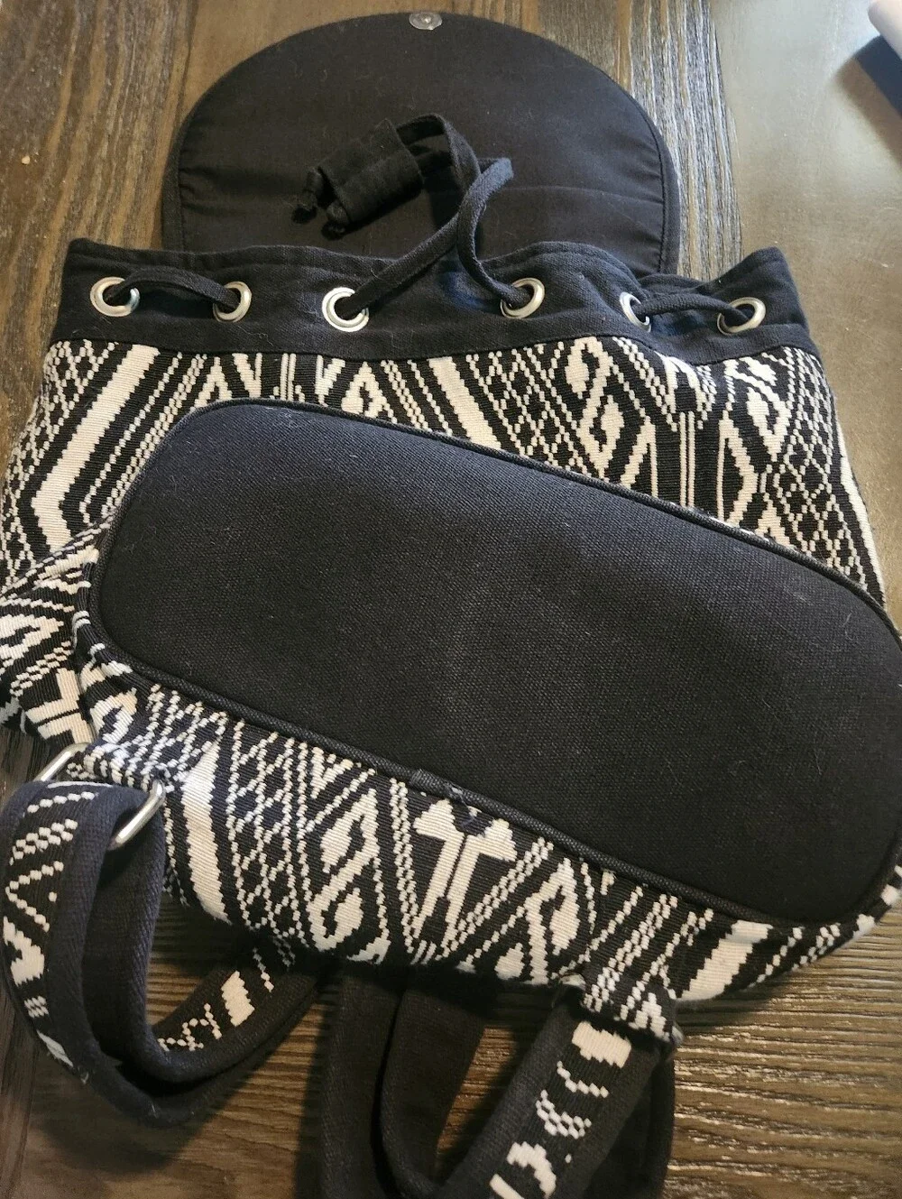 Expressions Nyc Beaded Black & White Tribal Drawstring Backpack